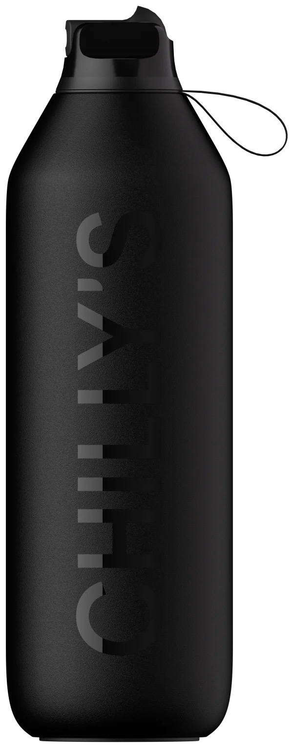Schwarze Chillys Series 2 Flip Abyss Trinkflasche mit Flip-Deckel und Logo.
