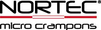Logo von Nortec: Schriftzug in Schwarz über rotem Balken, darunter in kleinerer Schrift "micro crampons".