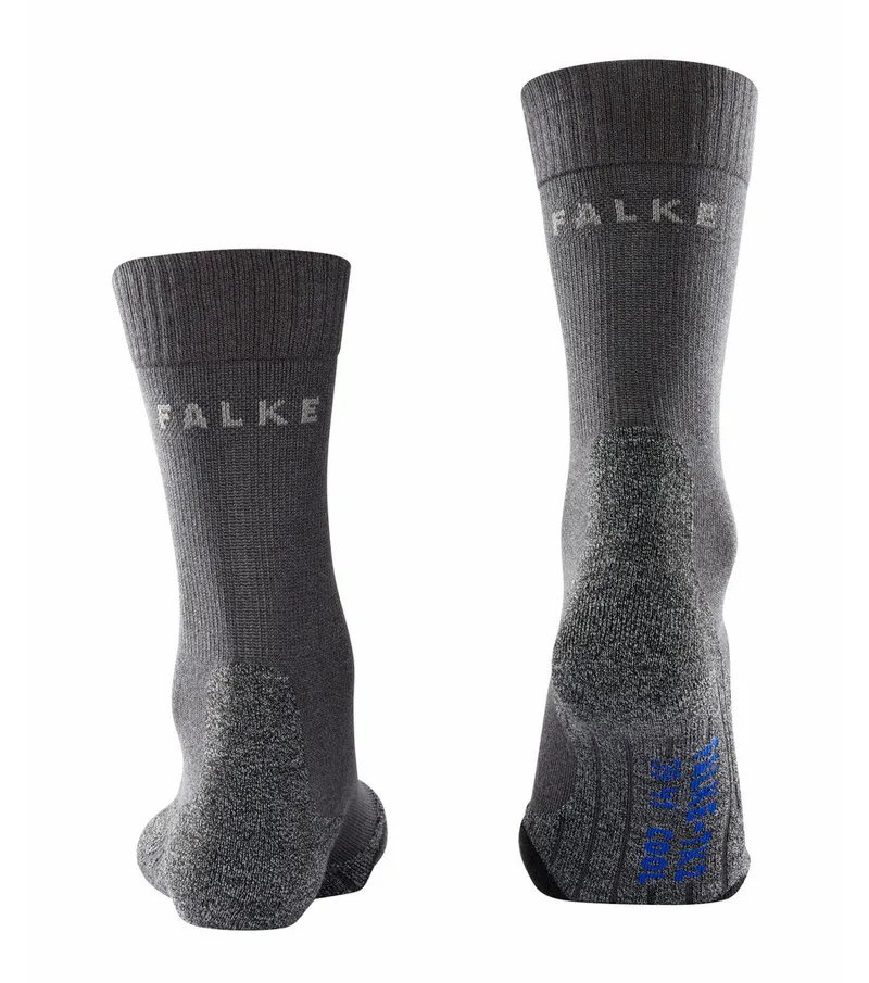 Graue TK2 Cool Herren Trekkingsocken, Falke-Logo, mittlere Polsterung. Rückansicht.