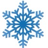 Blaue Schneeflocke mit sechs Zacken und einem filigranen, sternförmigen Muster im Inneren.