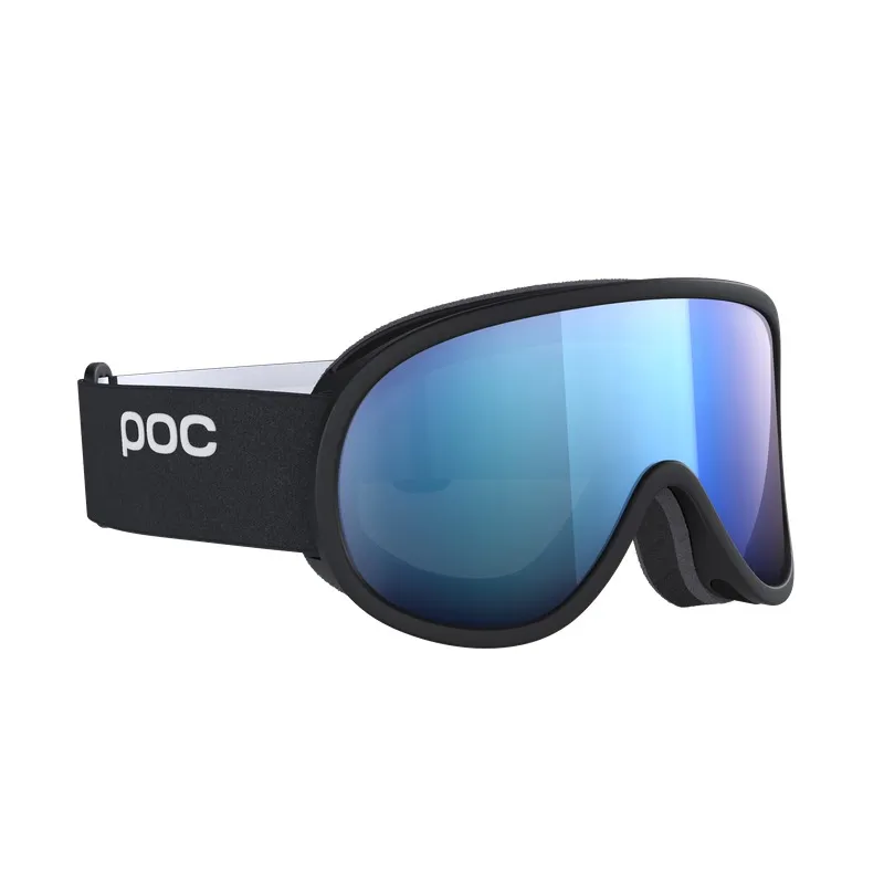 Schwarze POC Retina Mid Ski-Brille mit blau verspiegelter, zylindrischer Linse.