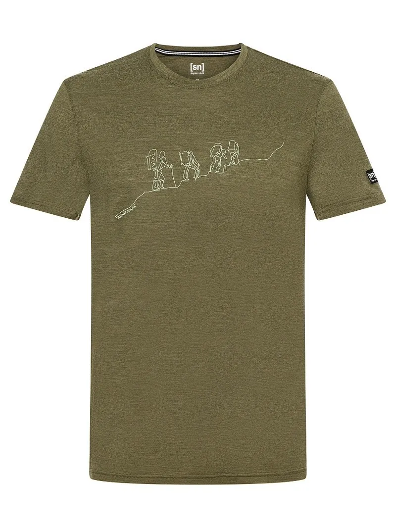 Olivegrünes Hiking T-Shirt mit Bergsteiger-Print.