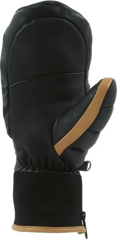 Schwarzer Snowlife Sir Victor Mitten Fäustling aus Leder mit braunen Akzenten und Neoprenbündchen.