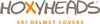 "Hoxyheads Ski Helmet Covers" Logo. Der Buchstabe 'X' in "Hoxyheads" ist Orange, der Rest ist Grau. Der Text darunter ist ebenfalls Orange.
