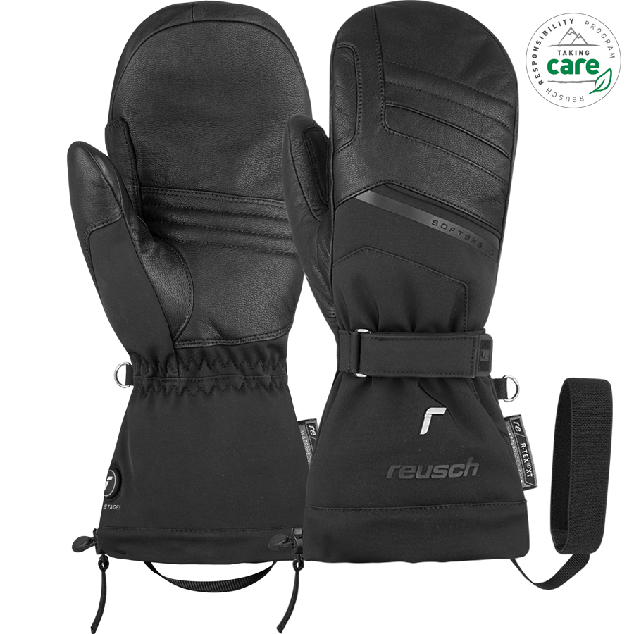 Reusch Instant Heat Fäustlinge Schwarze Reusch Instant Heat r-tex XT Mitten Handschuhe mit Handgelenkschlaufe.