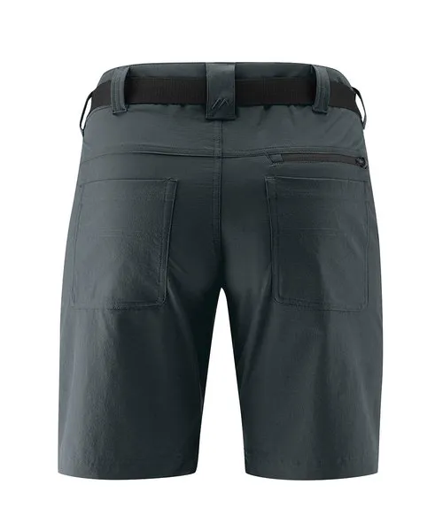 Graue Nil Short Wanderhose für Herren, Rückansicht mit Gürtel und Taschen.