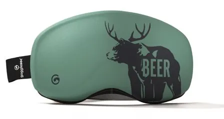 Grüner Beer Pro Gogglesoc mit Bär-Hirsch-Motiv und dem Wort "BEER" auf der Seite.
