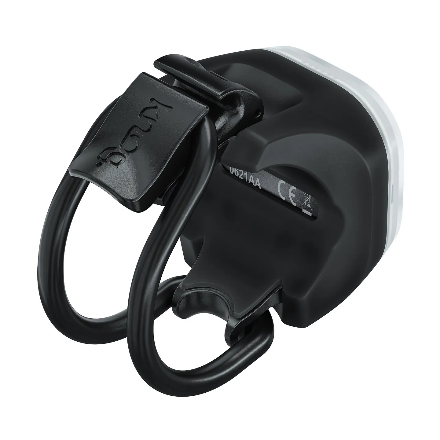 Schwarzer Blinder Mini Square Scheinwerfer mit flexibler Silikonhalterung von Knog.