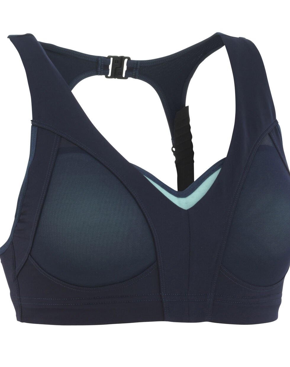 Marineblauer Driva Sports Bra mit verstellbaren Trägern und Wolleinsatz.