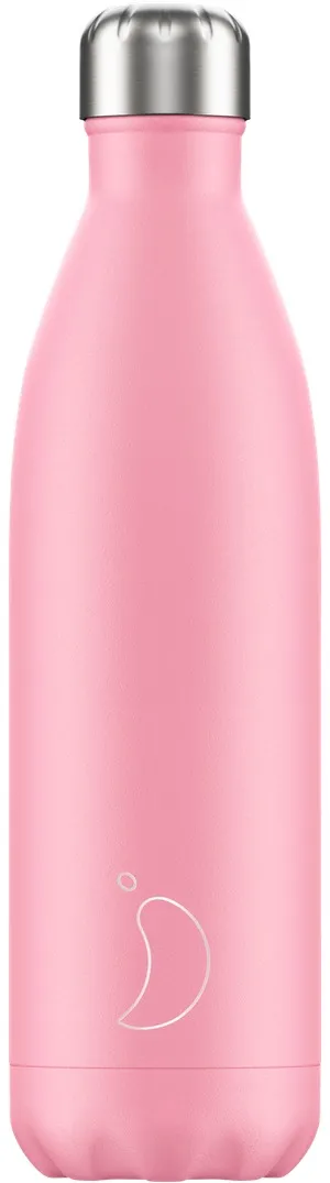 Pastellrosa Chillys Trinkflasche (500ml) aus Edelstahl mit silberfarbenem Deckel und Logo.