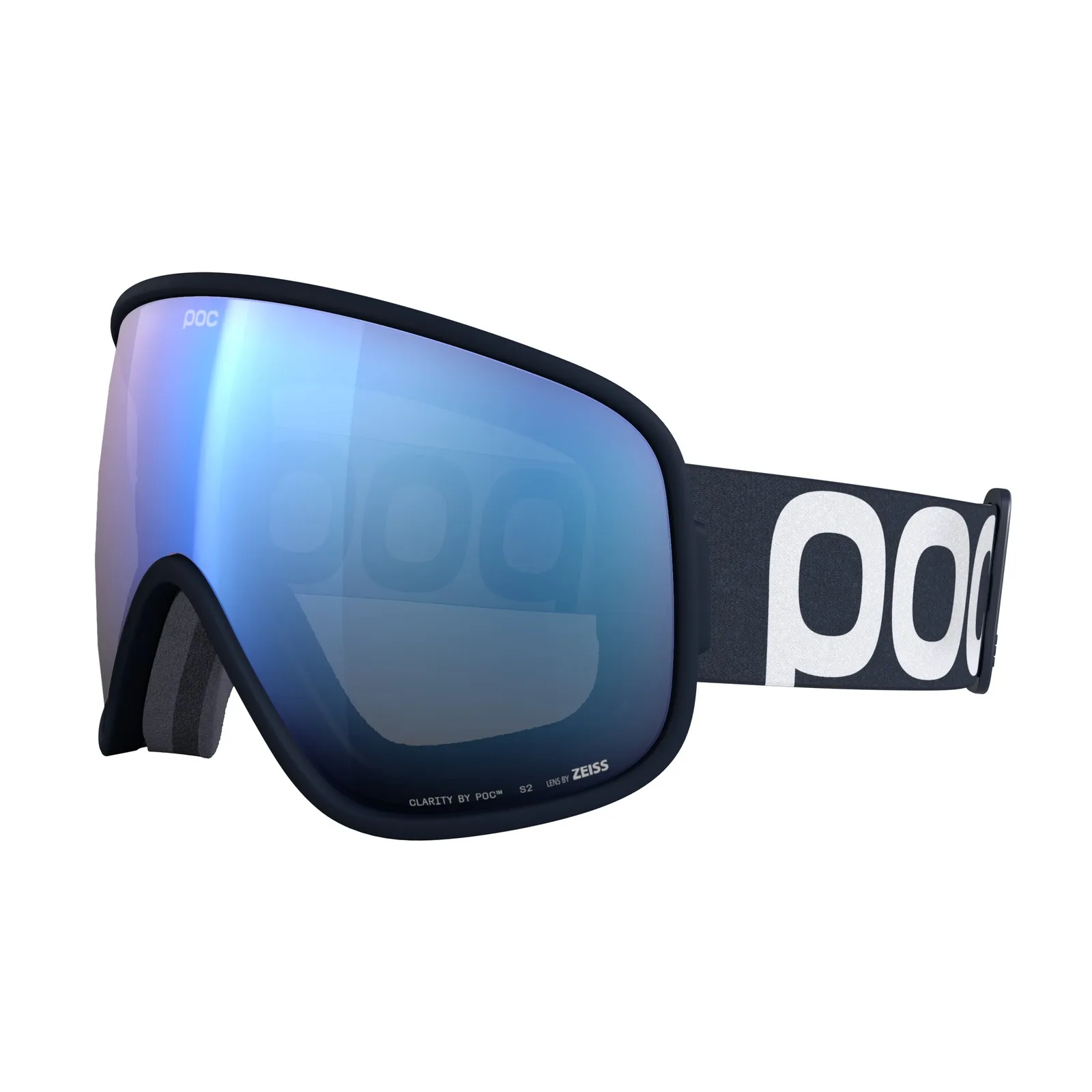 Marineblaue POC Vitrea Skibrille mit blau verspiegelter Linse, seitliche POC-Logos am Band.