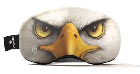 Adler Skibrillen-Schutz Freedom Pro Soc: Skibrillen-Schutz mit Adler-Motiv, gelbem Schnabel und durchdringenden Augen.