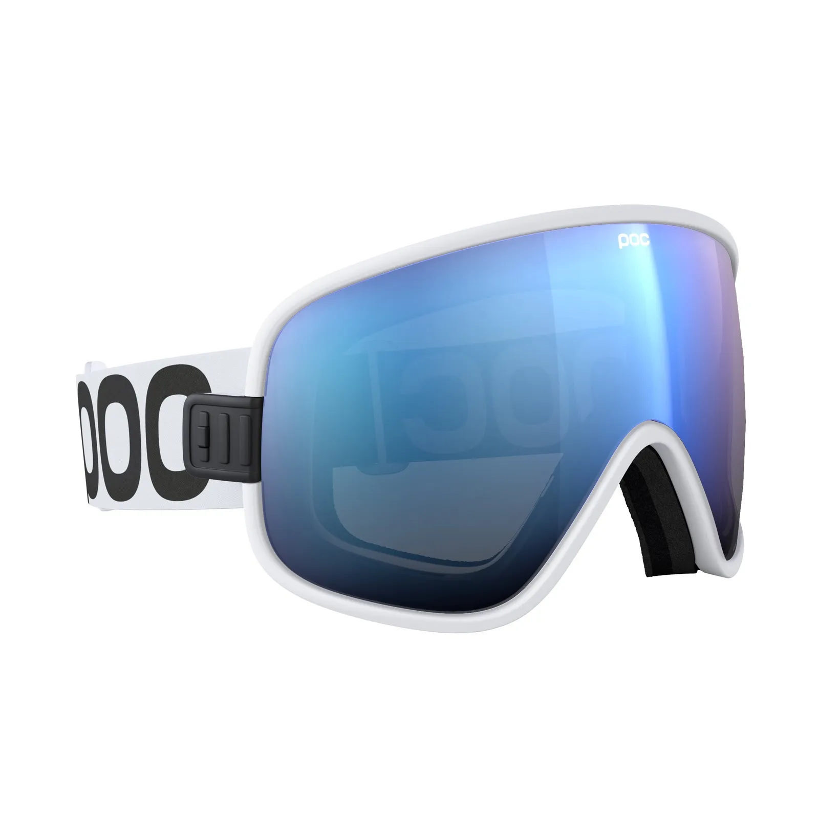 Weiße POC Vitrea Skibrille mit blauer Partly Sunny Blue Linse.