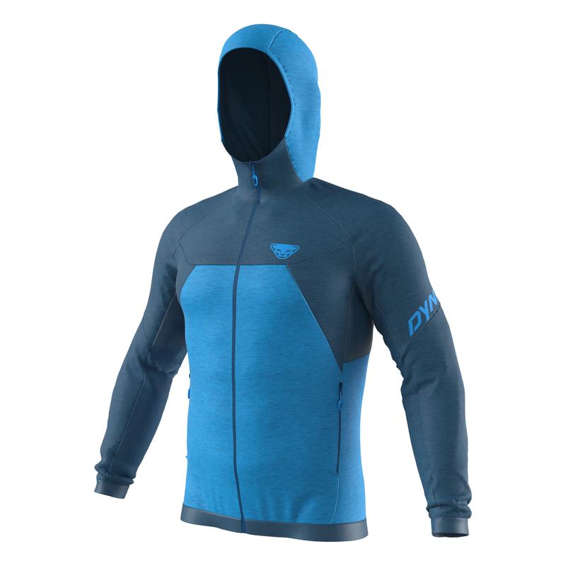 Dynafit Herrenjacke blau Blaue Dynafit Tour Wool Thermal Jacke für Herren mit Kapuze und durchgehendem Reißverschluss.