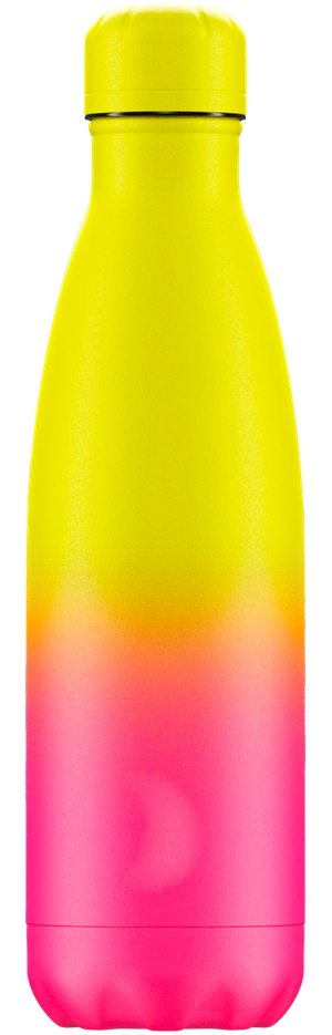 Neon-Chillys Trinkflasche Neonfarbige Chillys Trinkflasche mit Farbverlauf von Gelb zu Orange zu Pink.
