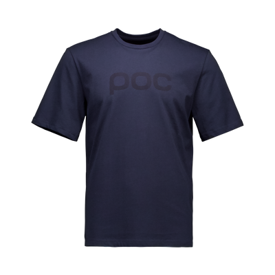 Marineblaues POC T-Shirt Ein marineblaues T-Shirt mit kurzen Ärmeln und dem "POC"-Logo auf der Brust.