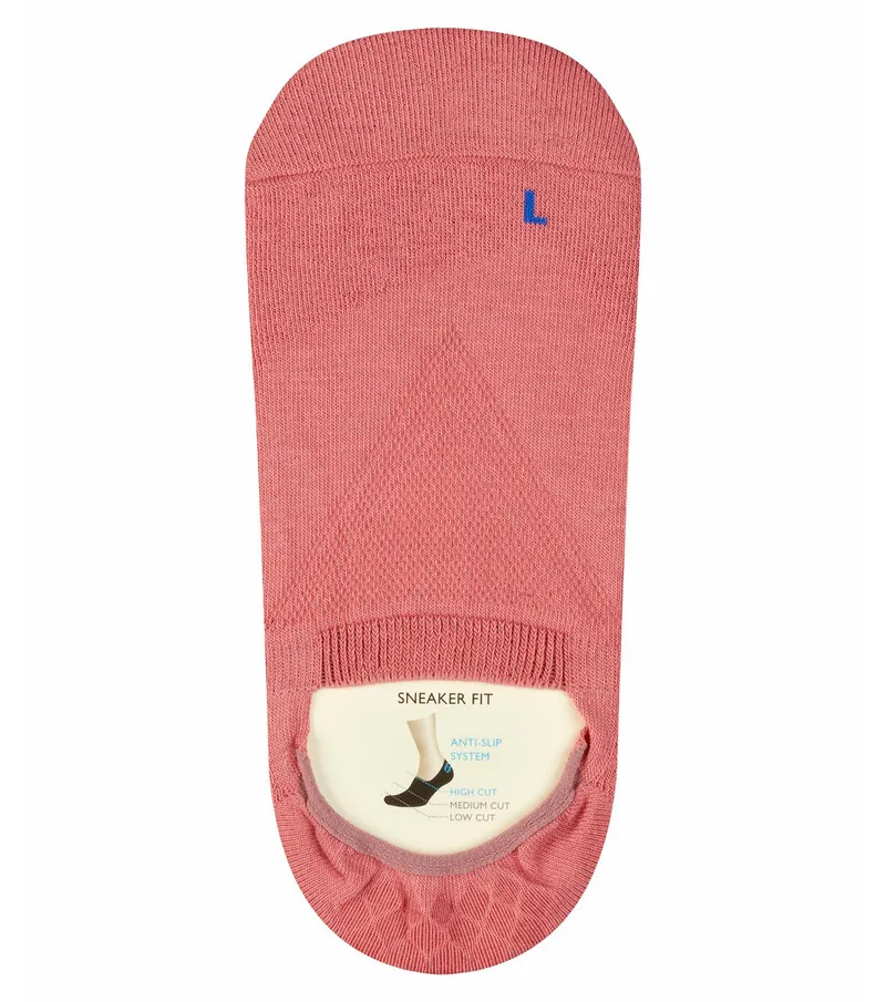 Einzelner, rosafarbener Damen-Füssling mit blauem "L"-Logo und "Sneaker Fit"-Ausschnitt.