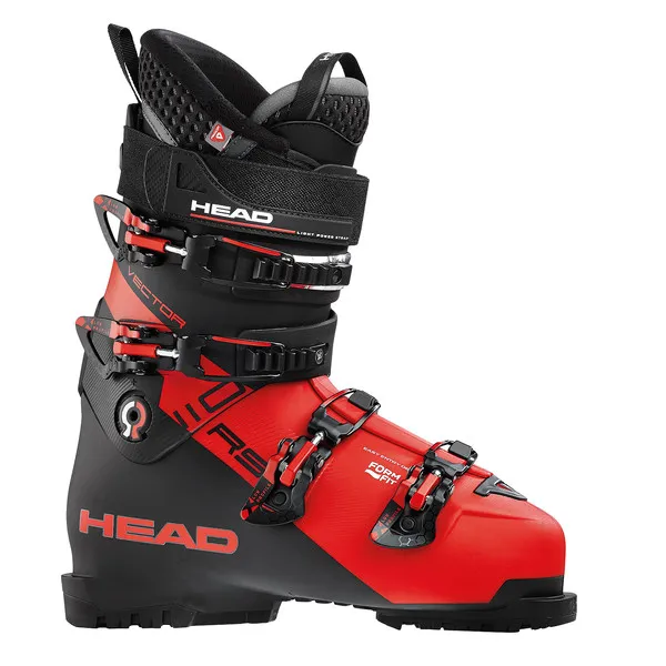 Head VECTOR RS 110 Skischuh in Rot und Schwarz mit Schnallen und Klettverschluss.