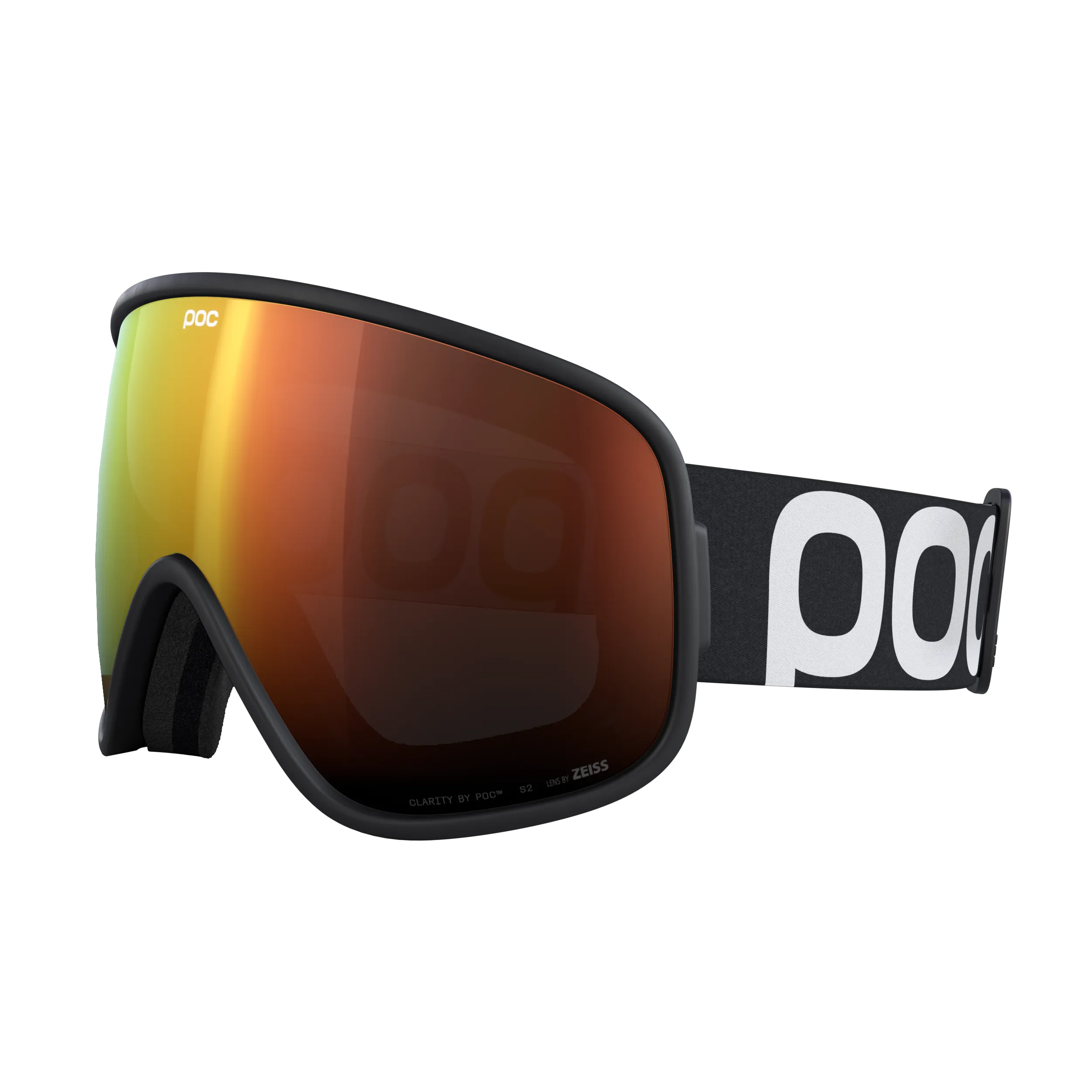 Skibrille POC Vitrea, schwarzer Rahmen, orange getönte Linse, seitliches POC-Logo am Band.