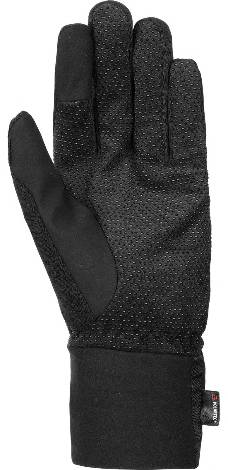 Schwarzer Reusch Baffin Touch-Tec Handschuh, Handfläche mit Noppen für Grip, Touchscreen-kompatibel.
