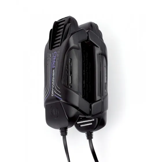 Schwarzer Sidas Drywarmer Pro USB Schuhtrockner, seitliche Ansicht. Das USB Kabel ist an der Unterseite sichtbar.