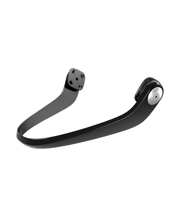 Maxilla Breakaway System Schwarzes, gebogenes Maxilla Breakaway System, ein Zubehörteil für Helme, mit Montageplatte.