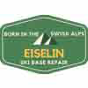 Grünes Logo mit Bergen und dem Schriftzug "Eiselin Ski Base Repair" und "Born in the Swiss Alps".