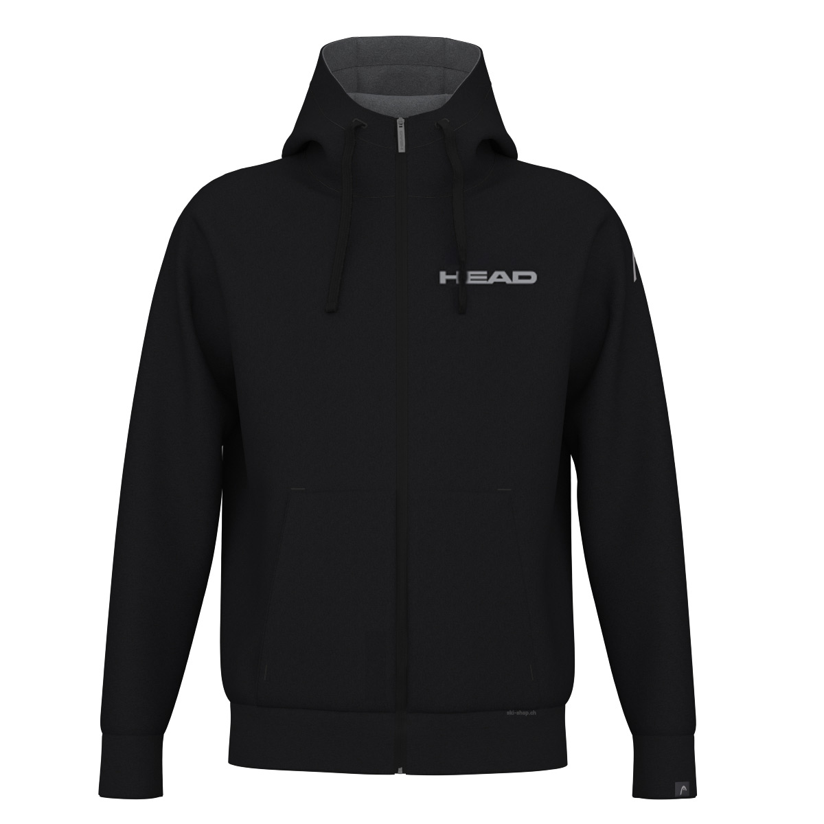 Schwarzer HEAD Hoodie FZ Unisex mit Kapuze, durchgehendem Reißverschluss und Fronttaschen. Das Logo ist auf der Brust aufgedruckt.