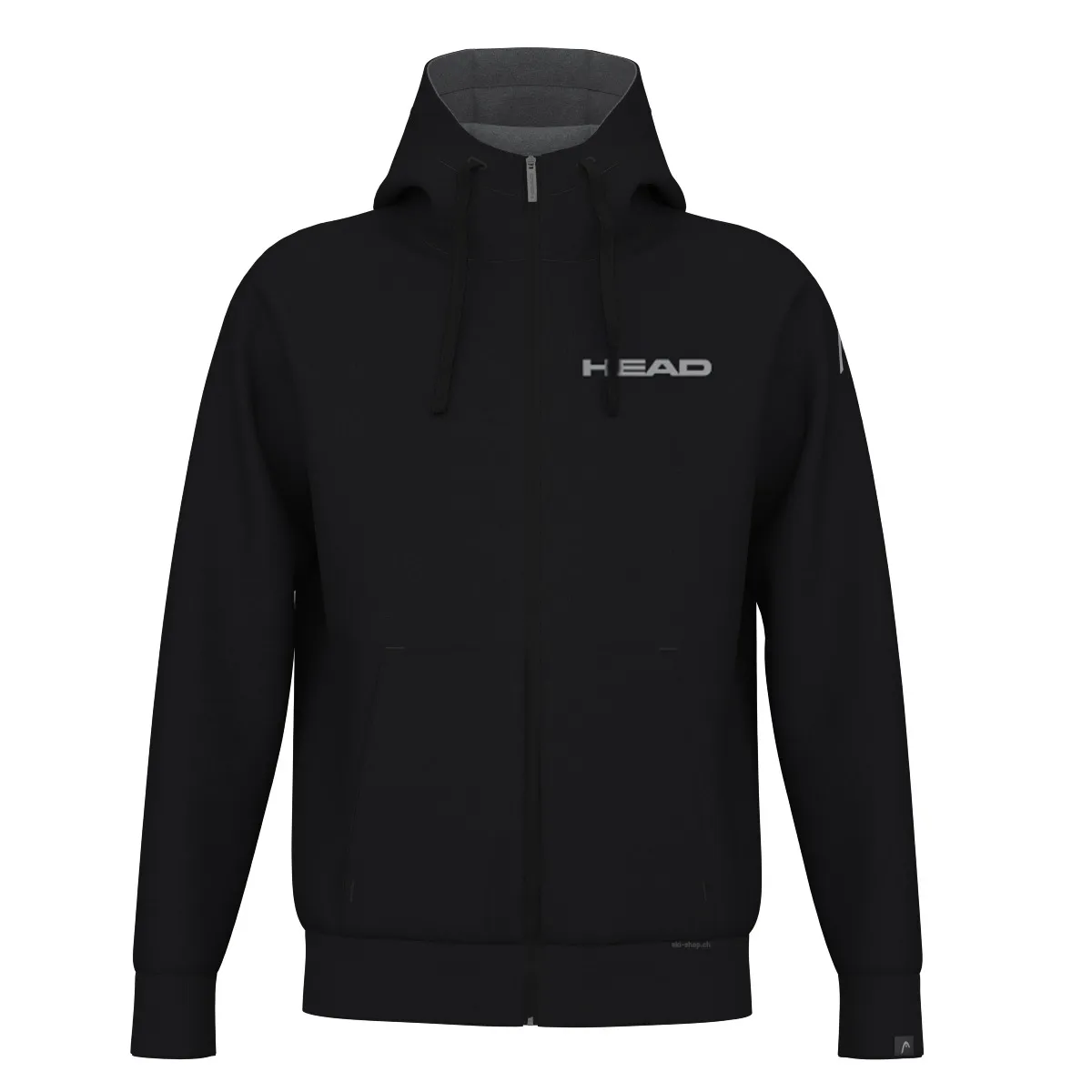 Schwarzer HEAD Hoodie FZ Unisex mit Kapuze, durchgehendem Reißverschluss und Fronttaschen. Das Logo ist auf der Brust aufgedruckt.