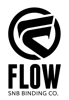 Schwarzes Logo mit stilisiertem "F" in einem Kreis und dem Wort "FLOW" mit dem Zusatz "SNB BINDING CO." darunter.