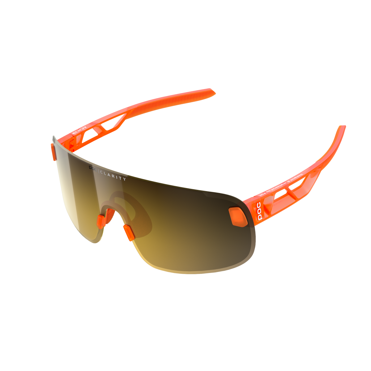 Fluorescent orange POC Elicit Sonnenbrille mit gold verspiegelter, getönter Linse.
