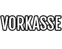 Schwarzer Text "VORKASSE" mit weißer Füllung, dargestellt in einer blockartigen, serifenlosen Schriftart.
