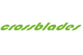 Grüner Schriftzug "crossblades" in dynamischer Schreibschrift auf weißem Hintergrund.