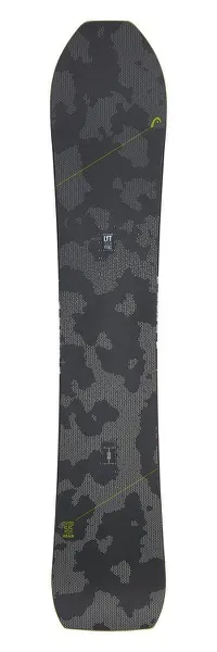 Snowboard Head Kizamu LYT, Draufsicht. Grau mit Muster, gelbe Akzente.