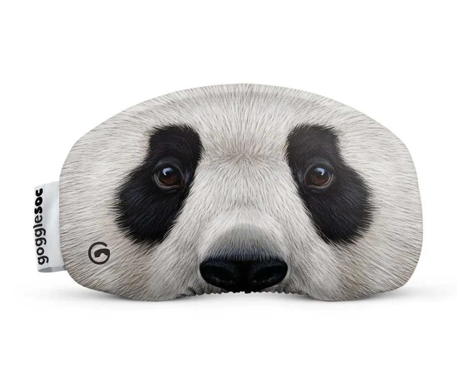 Panda Gogglesoc: Brillen-Schutzüberzug mit Panda-Gesicht, weiße und schwarze Fellzeichnung, Fokus auf Augen und Nase.