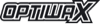 Logo "Optiwax" in Graustufen mit einer dreidimensionalen, schattierten Schriftart.