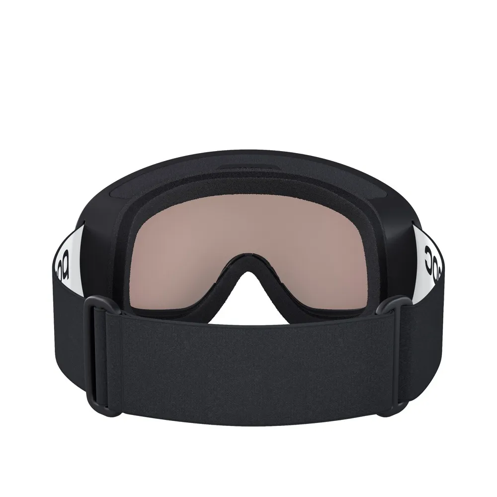 Schwarze POC Fovea Clarity Photochromic Ski-Brille von hinten, mit breitem, verstellbarem Band.