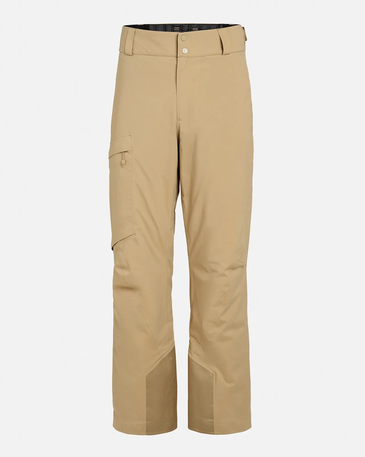 Sandfarbene P-1 GORE-TEX 2L Stretch Insulated Hose von vorne. Beintasche links, verstärkte Beinenden.
