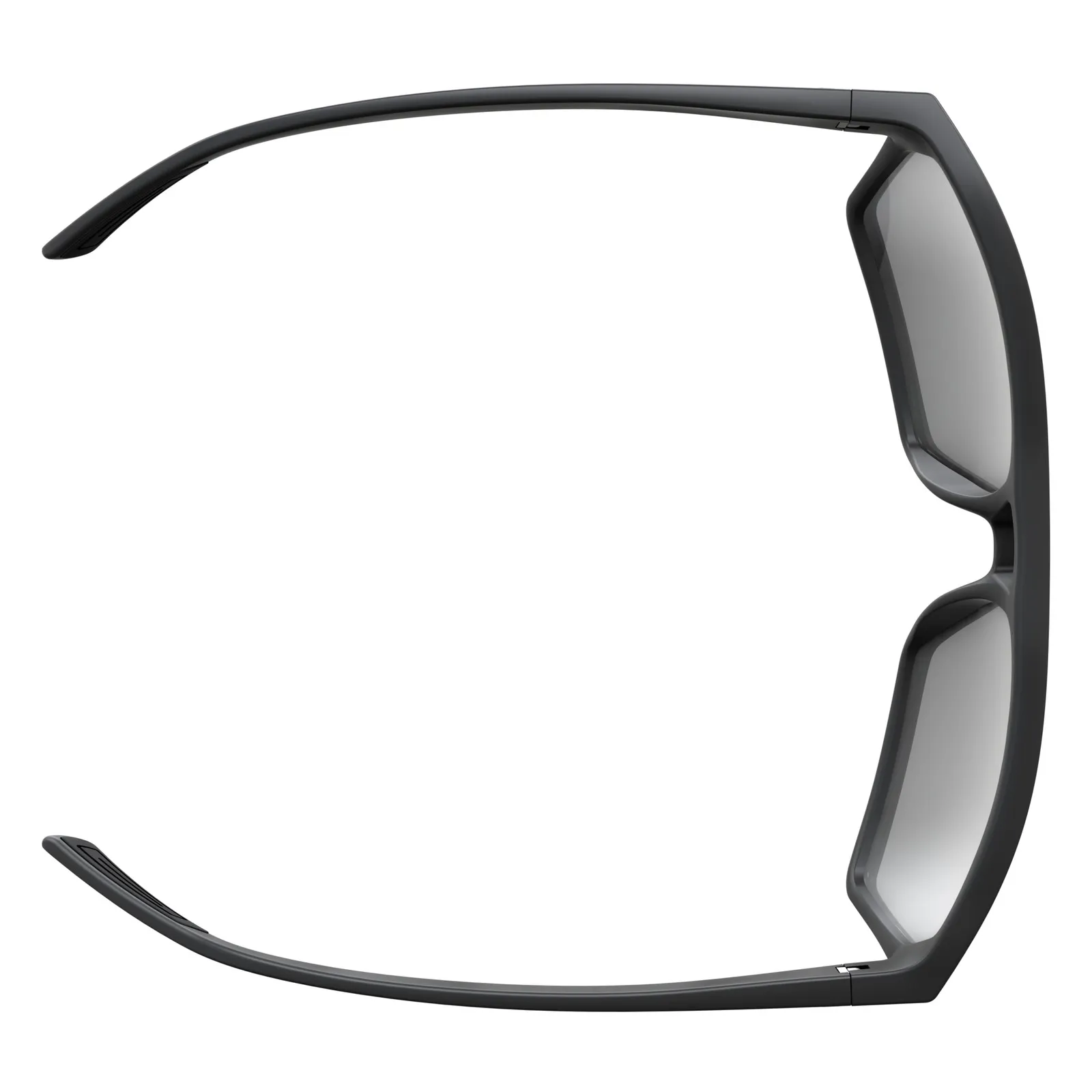 Draufsicht einer polarisierten, mattschwarzen SCOTT Tune Brille mit grauen Gläsern und gebogenen Bügeln.