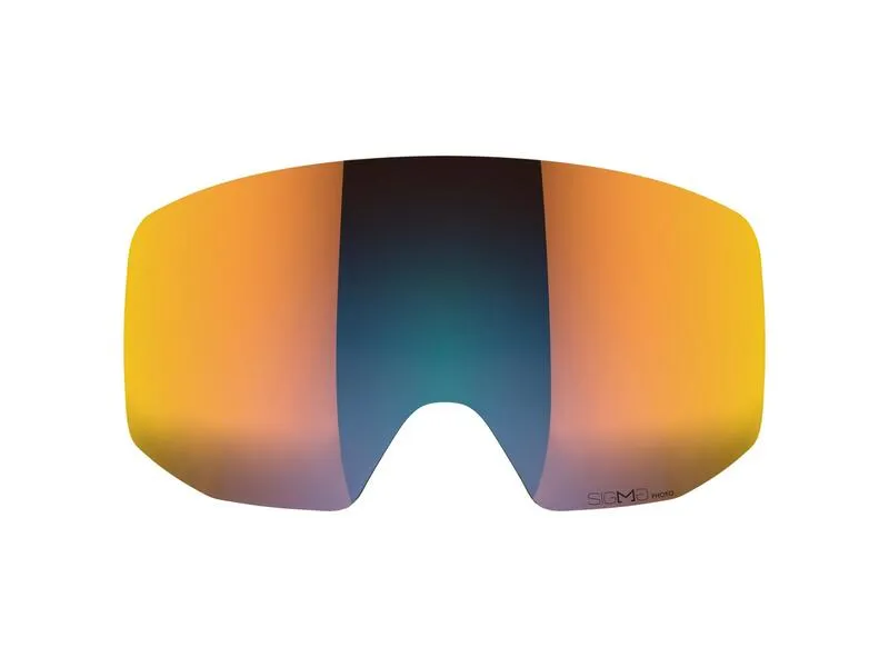 Orangefarbene Driver Prime Sigma Photo Lens für Skihelme, leicht gewölbt.