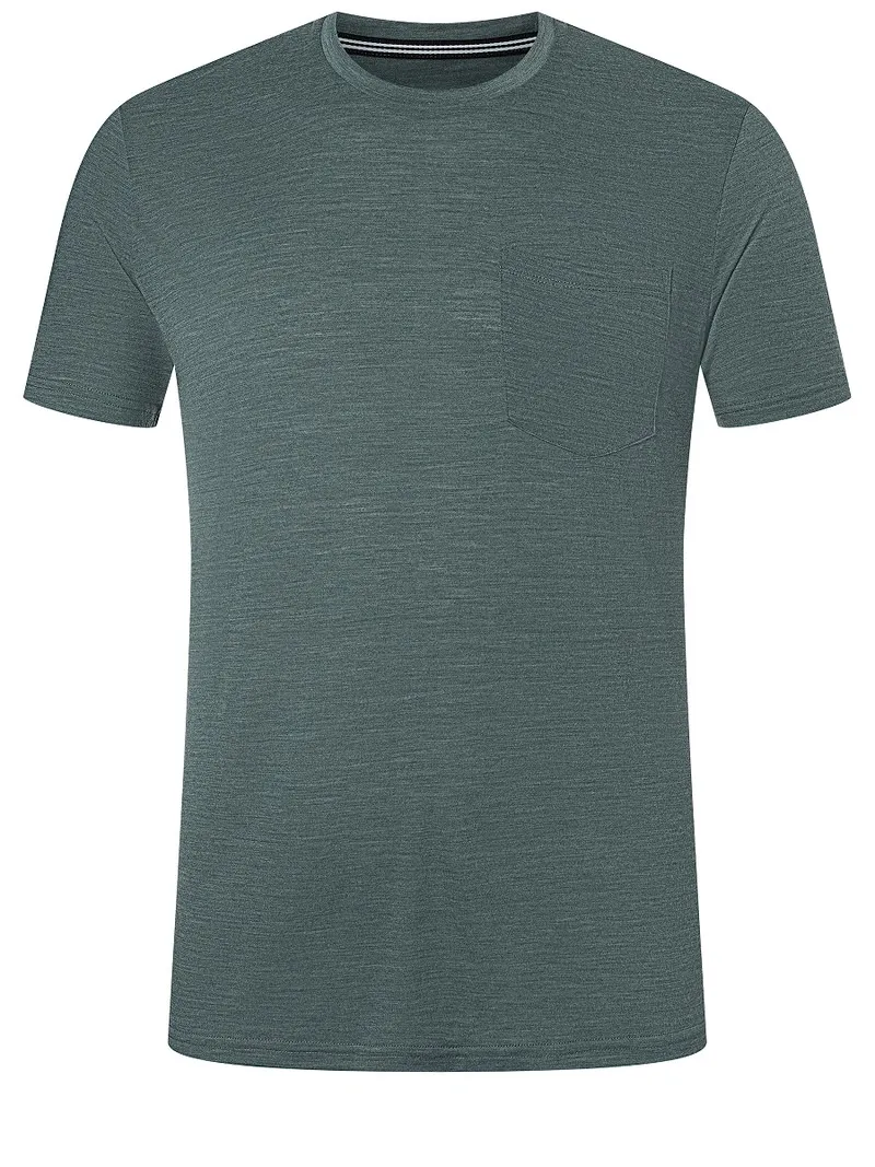 Graues Super.Natural Men City TEE mit Brusttasche, Rundhalsausschnitt und kurzen Ärmeln.