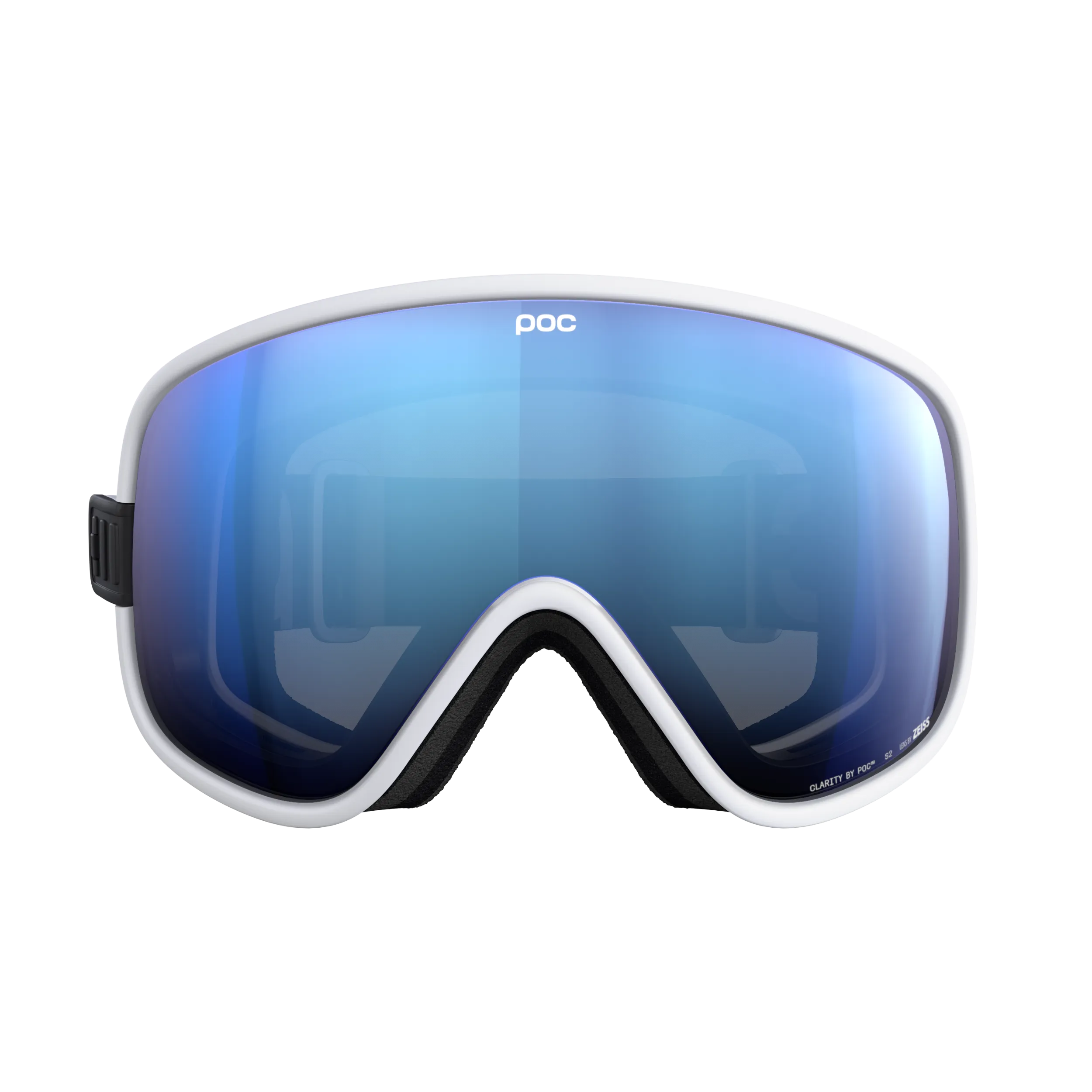 Frontansicht der POC Vitrea Skibrille in Hydrogen White mit Partly Sunny Blue Linse.