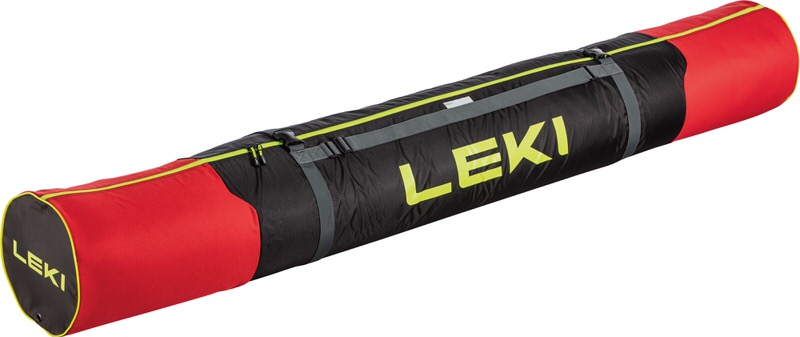 LEKI Skitasche Schwarz-Rot Leki Cross Country Skibag: Schwarze Skitasche mit roten Enden und gelbem "LEKI"-Logo.