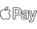Schwarze Umrisse des Apple-Logos mit dem Schriftzug "Pay" rechts daneben, alles in Schwarz-Weiß.