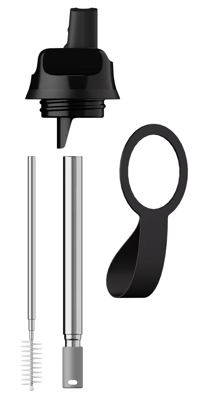 Abyss Series 2 Flip Zubehör: Deckel, Halm, Halm-Reiniger und Tragegriff.