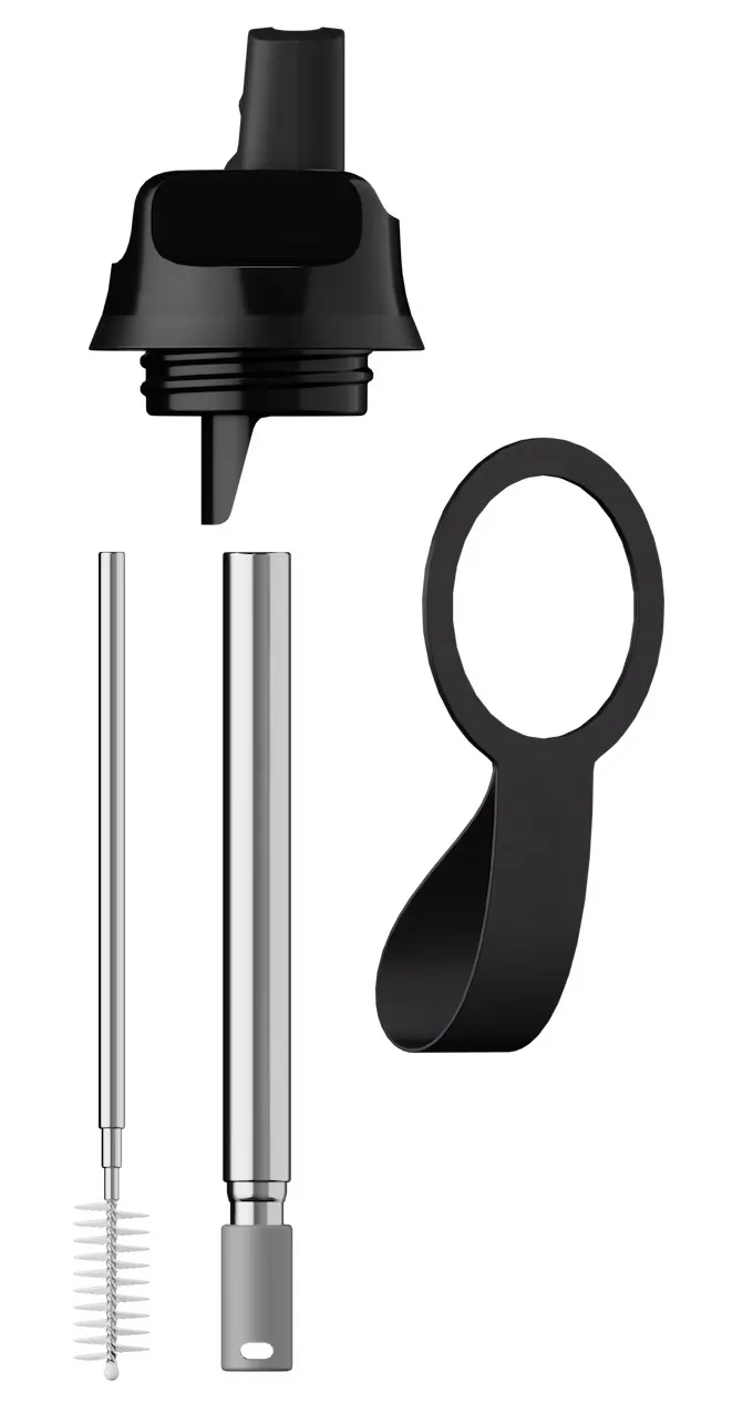 Abyss Series 2 Flip Zubehör: Deckel, Halm, Halm-Reiniger und Tragegriff.