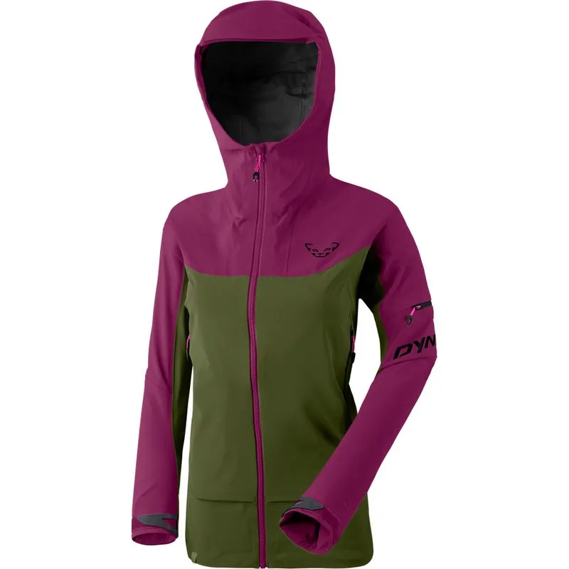 Beet Red Dynafit Beast Hybrid Women Jacket, zweifarbig, mit Kapuze und Reißverschluss.