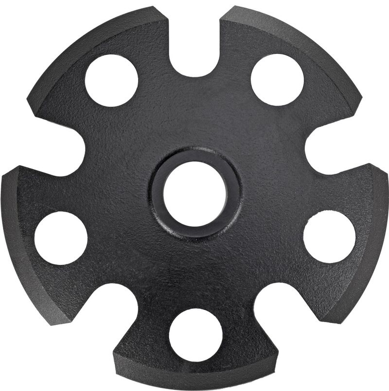 Schwarzer Leki Tourenteller, runde Form mit Aussparungen und einem Loch in der Mitte.