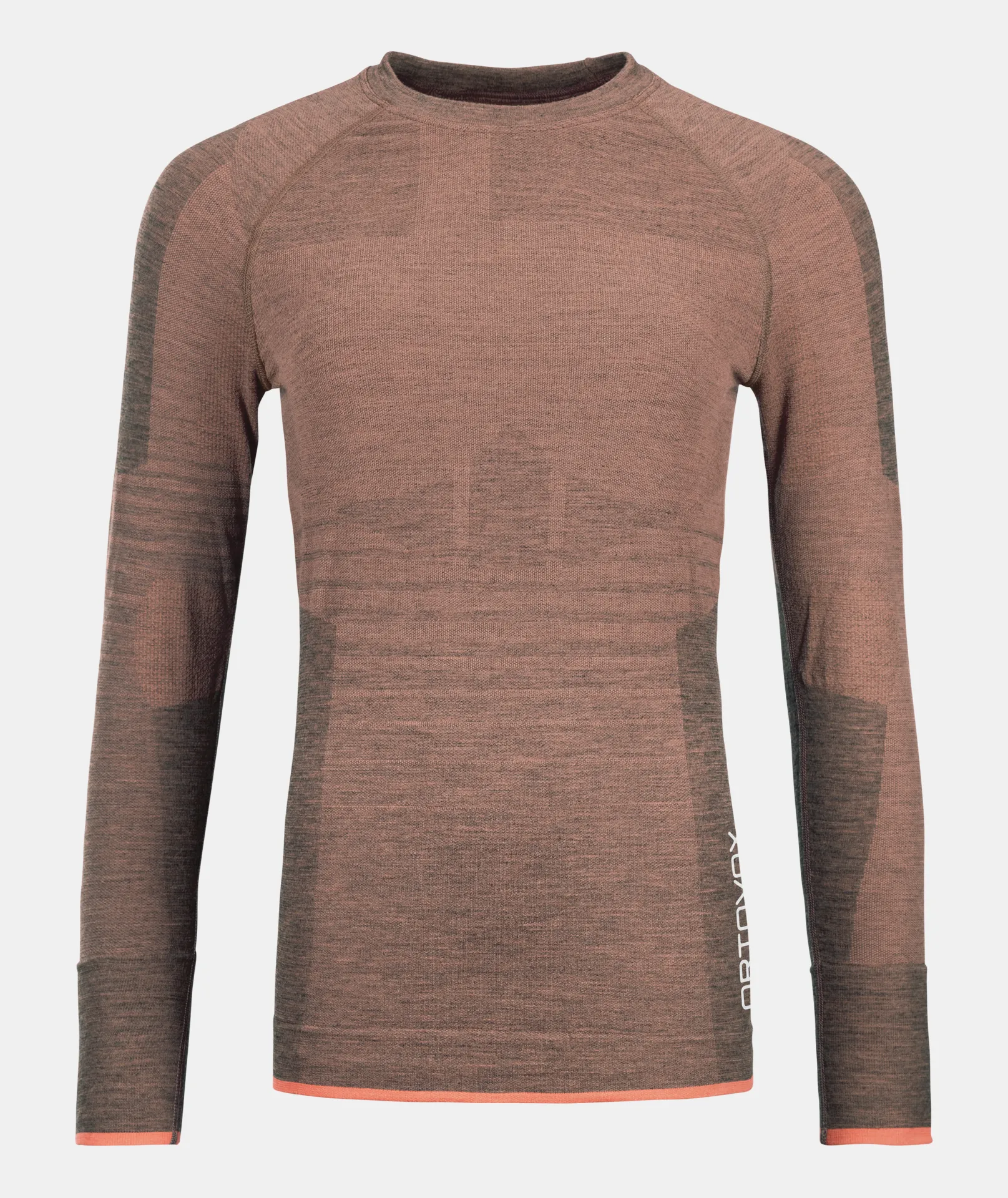 Ortovox 230 COMPETITION Longsleeve W bloom in braun, meliert mit Schriftzug seitlich. Atmungsaktives Funktionsshirt, langärmlig.