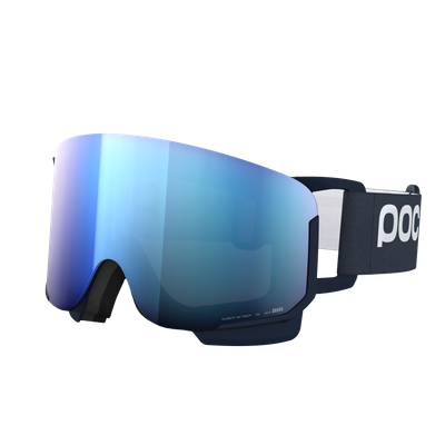 Dunkelblaue Skibrille Dunkelblaue Skibrille mit breitem, elastischem Band und bläulich verspiegelter, zylindrischer Linse.
